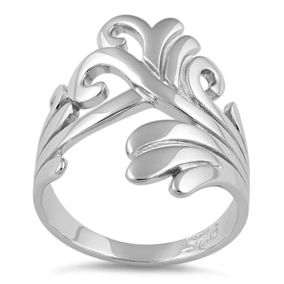 925 STERLING SILVER Waves Swirls Statement Ring - Picture 13 of 15
